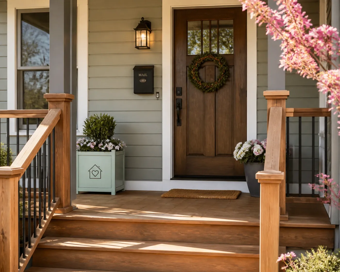 Freshly repaired wooden porch and deck highlighting quality home maintenance and craftsmanship for the community.